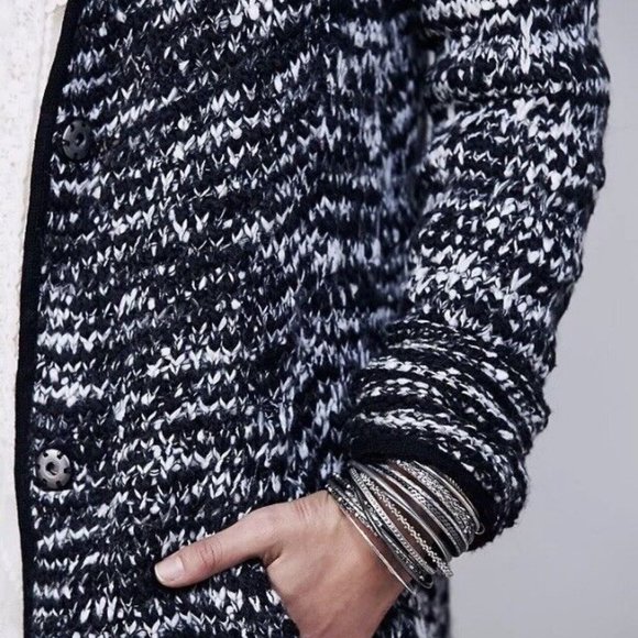 NWT Small Free People Last Dance Sweater Coat Duster Tweed Black Gray Cardigan - Picture 4 of 9